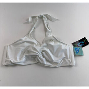 Bikini Bay Underwired Cup Size Halter Twisted Bikini Top White Size 32DD NWT